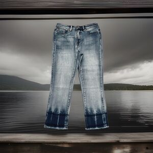 MB Cropped Jeans 6 (28x23) Blue Fray Hem Stretch Denim Mid Rise Womens